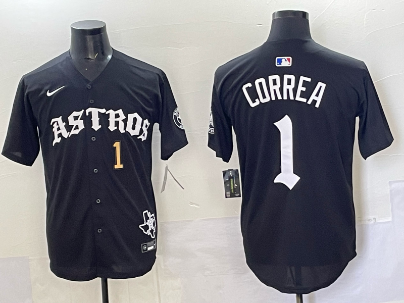 Men 2025 Houston Astros #1 Correa black  Game Nike MLB Jersey style 009->houston astros->MLB Jersey